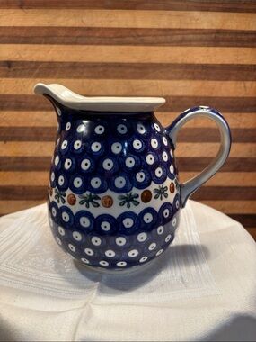 Hand-Painted Blue and White Ceramic Pitcher - Home Art